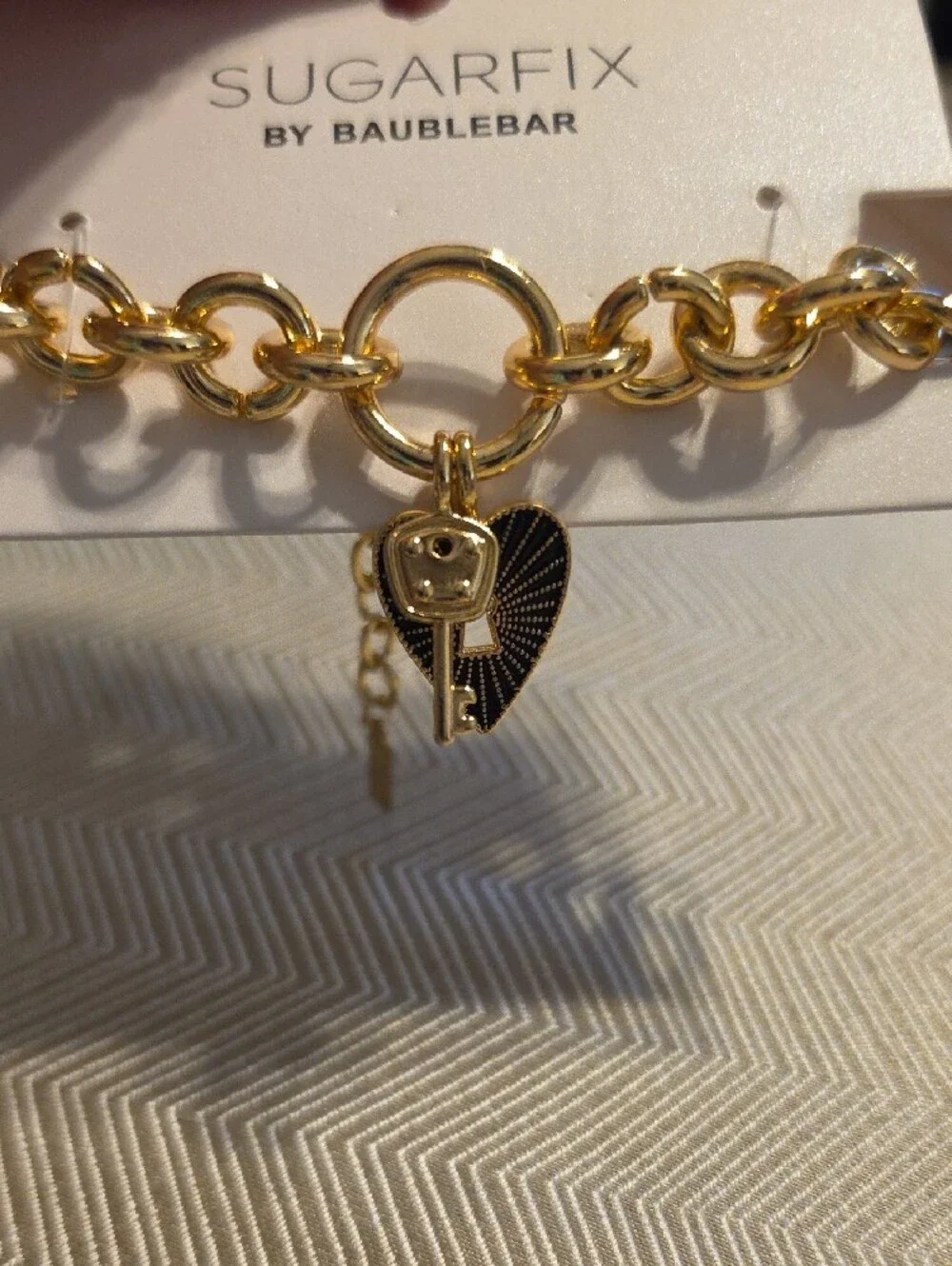 Sugarfix by BaubleBar Gold Chain Bracelet with Black Heart Lock Charm